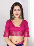 Pure Silk Woven Zari Saree With Jacquard Border And Blouse Piece