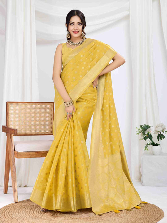 Yellow Pure Tissue Silk Banarasi Saree With Brocade Blouse Piece