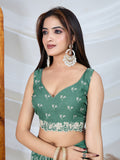 Poly Georgette Geometric Print Saree With Embroidery And Scaloping Work With Unstitched Blouse Piece