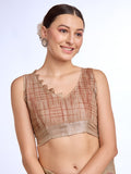 Beige  Linen Blend Saree With Blouse Piece
