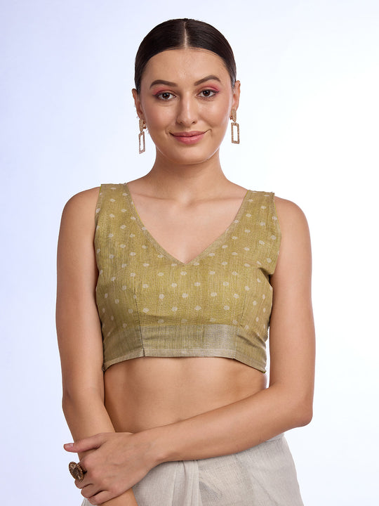 White Linen Blend Saree With Blouse Piece