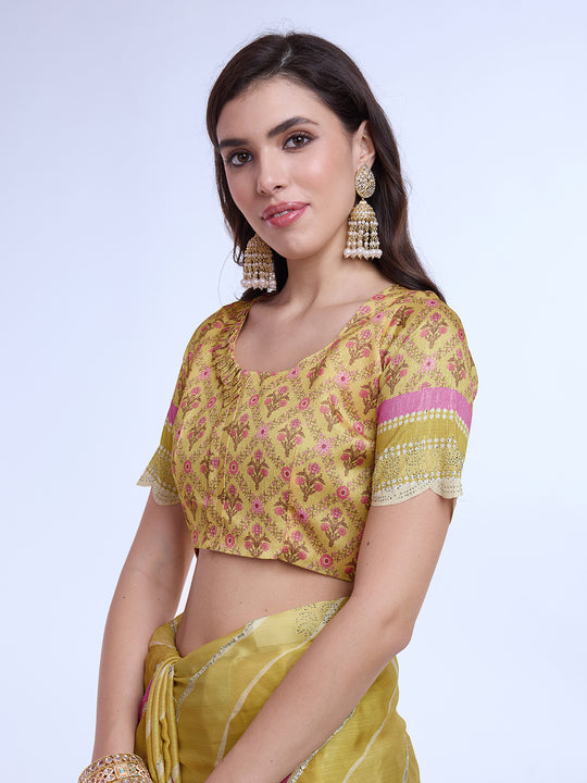 Yellow Poly Chiffon Festival Saree With Blouse Piece