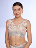 Cream Linen Blend Saree With Blouse Piece