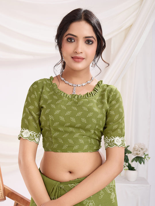 Olive Poly Georgette Festive Wear Saree With Blouse Piece