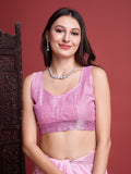 Pink Linen Blend Saree With Blouse Piece