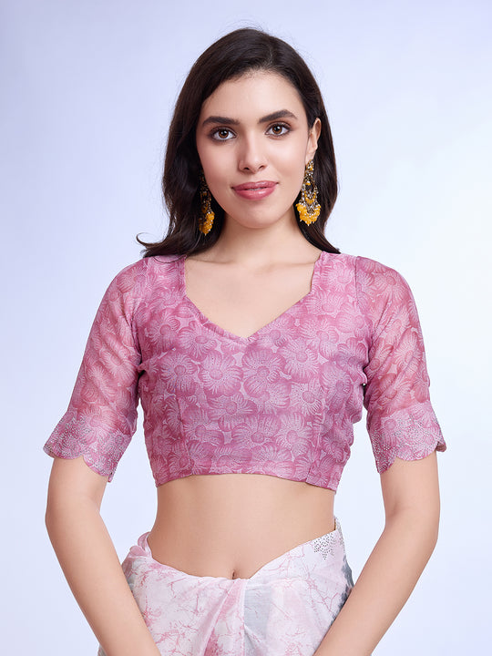 Grey Poly Chiffon Festival Saree With Blouse Piece