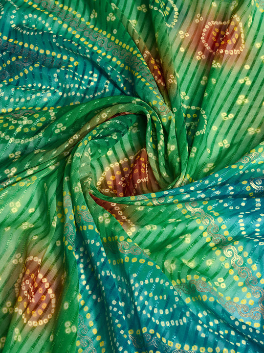 Green Weightless Poly Chiffon Saree With Blouse Piece