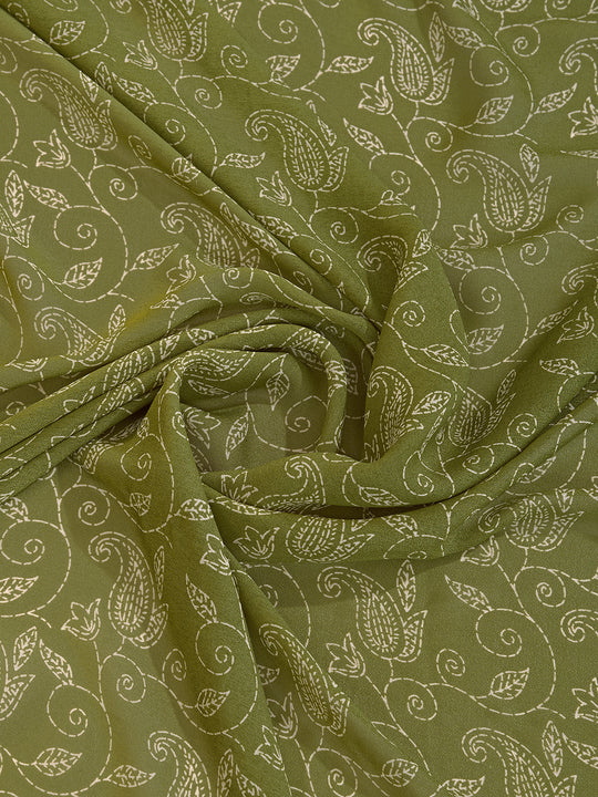 Olive Poly Georgette Festive Wear Saree With Blouse Piece