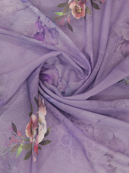 Purple Poly Crepe Party Wear Saree With Blouse Piece