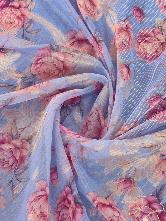 Blue Banarasi Cotton Festive Wear Saree With Blouse Piece