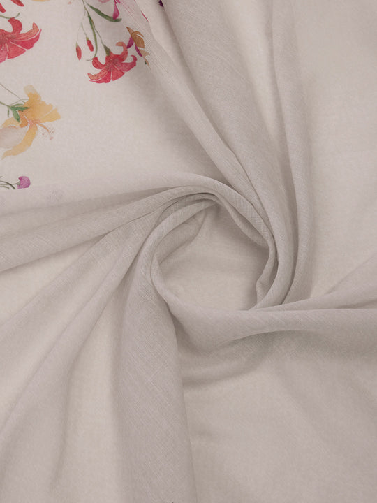 White Linen Blend Saree With Blouse Piece