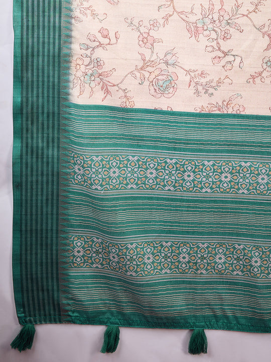 Cream Poly Silk Festival Saree With Blouse Piece