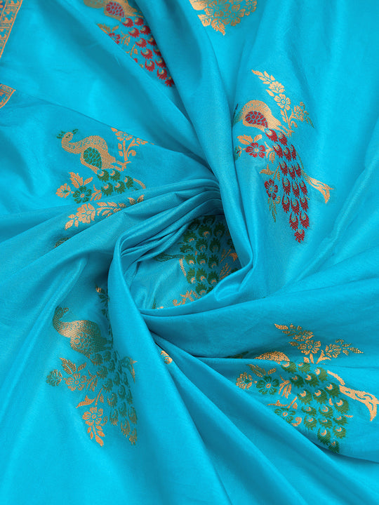 Blue Pure Silk Saree With Blouse Piece