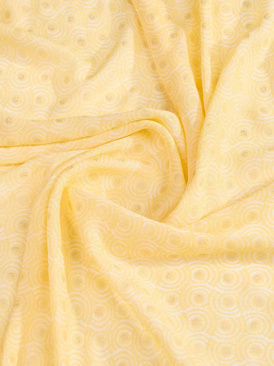 Yellow Crepe Georgette Gold Foil Embellished Printed Saree With Blouse Piece