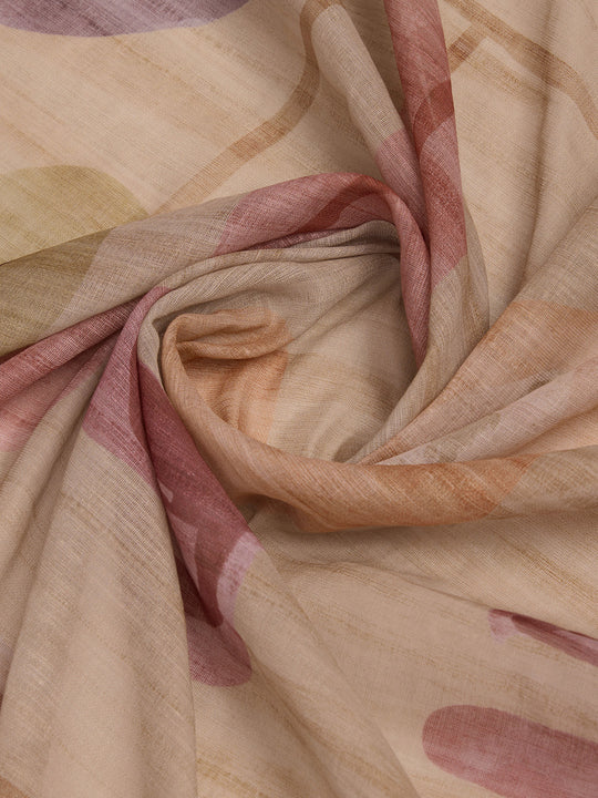 Beige  Linen Blend Saree With Blouse Piece