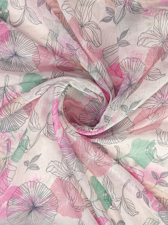 Cream Linen Blend Saree With Blouse Piece