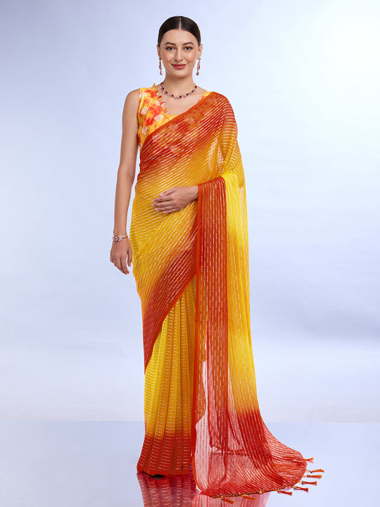 Yellow & Pink Weightless Saree With Blouse Piece