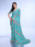 Blue Poly Chiffon Festival Saree With Blouse Piece