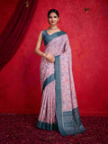 Pink Pure Tussar Viscose Border Paisley Digital Printed  With Blouse Piece