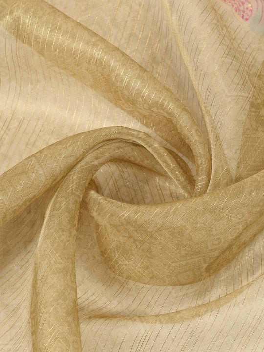 Yellow Organza Zari Woven Printed Saree With Hand-Sequence Embellishment Saree With Blouse Piece