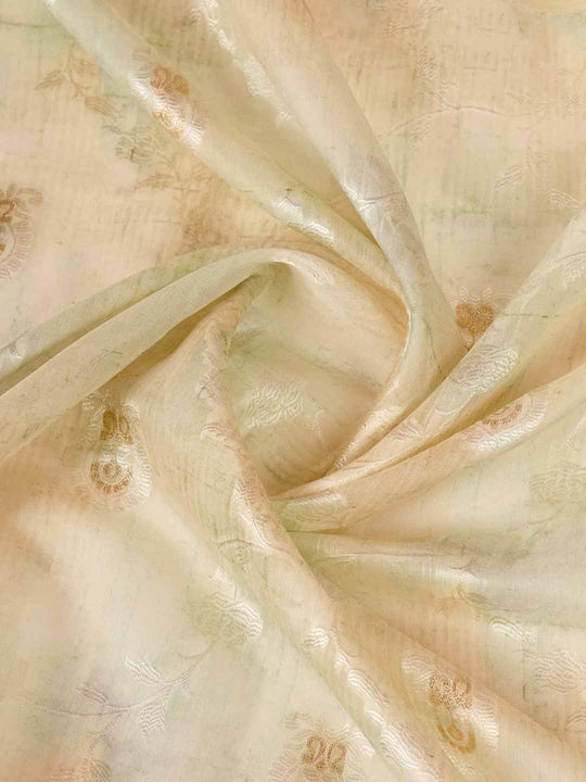 Yellow Pure Cotton Lucknowi Woven Banarasi Saree With Ombre Floral Prints