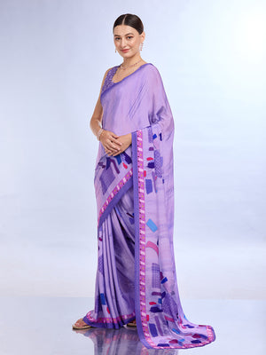 Purple Satin Saree With Blouse Piece