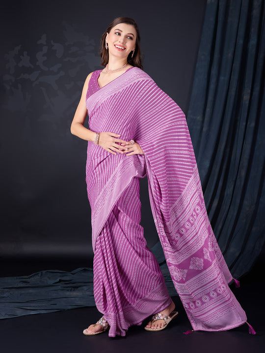 Purple Poly Georgette Saree With Blouse Piece