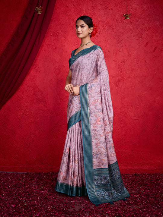 Mauve Poly Silk Festival Saree With Blouse Piece