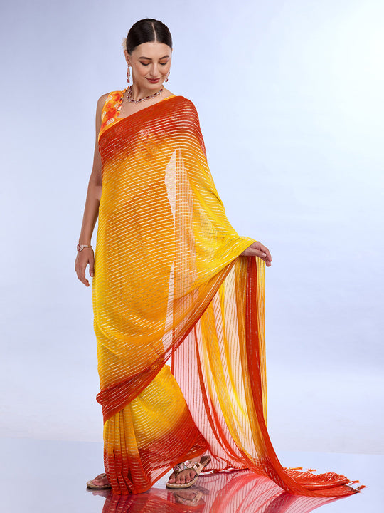 Yellow & Pink Weightless Saree With Blouse Piece