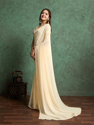 Poly Chiffon Dyed Saree With Heavy Embroidered Blouse Piece