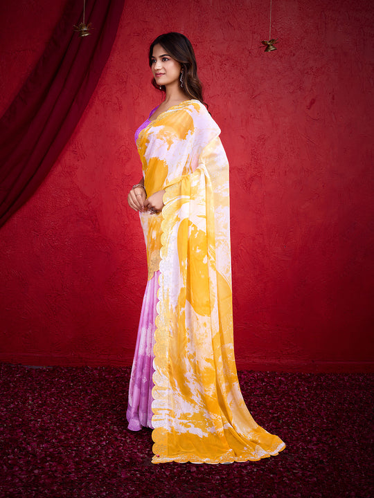 Lavender Poly Chiffon Saree With Blouse Piece