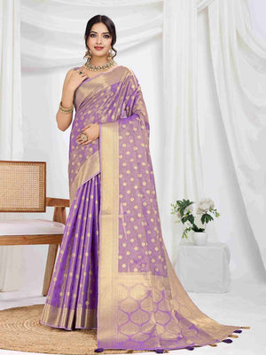 Purple Pure Tissue Silk Banarasi Saree With Brocade Blouse Piece