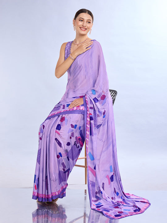 Purple Satin Saree With Blouse Piece