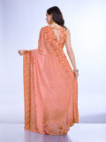 Peach Poly Chiffon Festival Saree With Blouse Piece