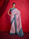 Pink Pure Tussar Viscose Border Paisley Digital Printed  With Blouse Piece