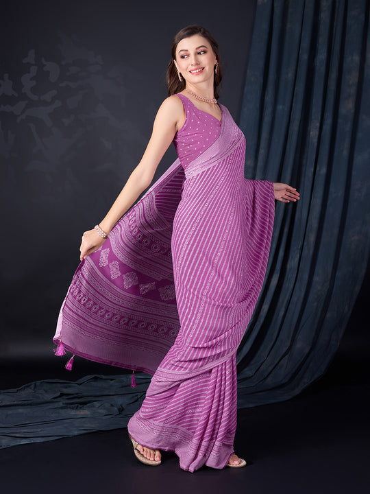 Purple Poly Georgette Saree With Blouse Piece