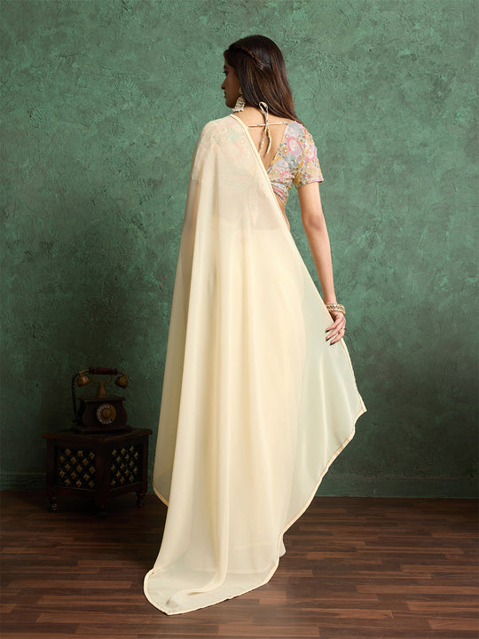 Poly Chiffon Dyed Saree With Heavy Embroidered Blouse Piece