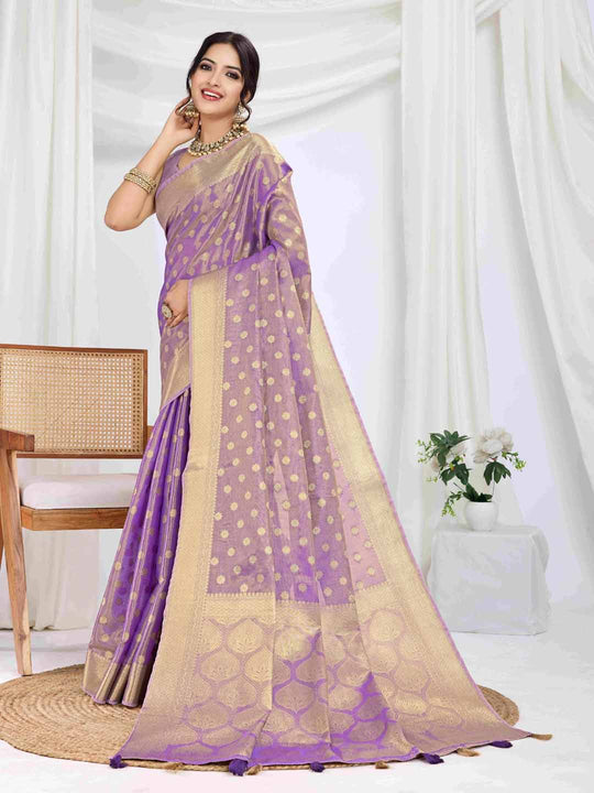 Purple Pure Tissue Silk Banarasi Saree With Brocade Blouse Piece