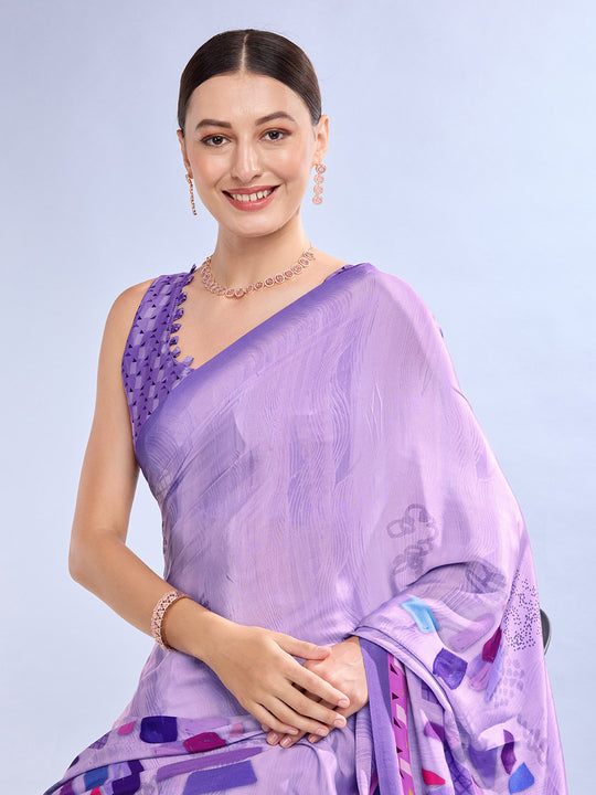 Purple Satin Saree With Blouse Piece