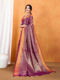 Cherrypink Yellow Ikkat Woven Kajeevaram Silk Rich Pallu With Blouse Piece