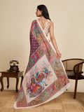 Violet Linen Saree With Jari Border All Over Single Colour Printed Saree With Blouse Piece