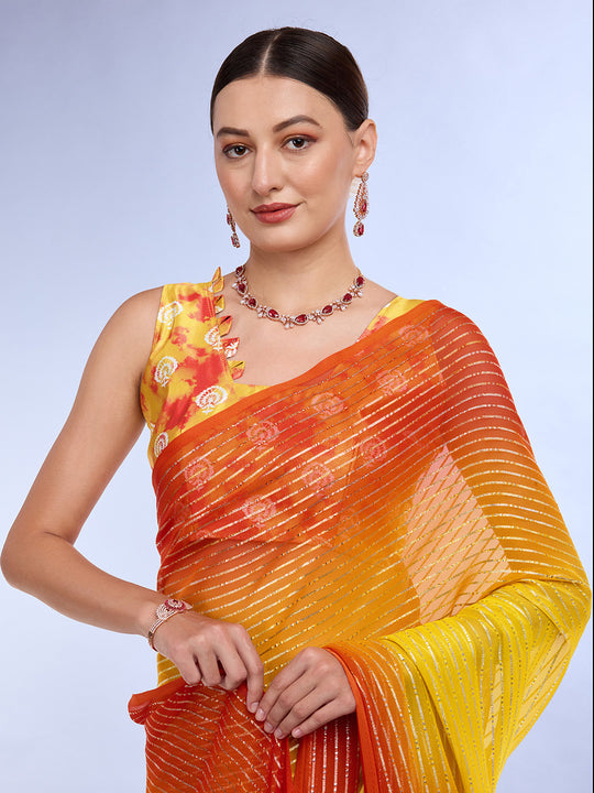 Yellow & Pink Weightless Saree With Blouse Piece