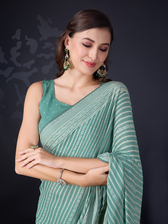 Green Poly Georgette Saree With Blouse Piece