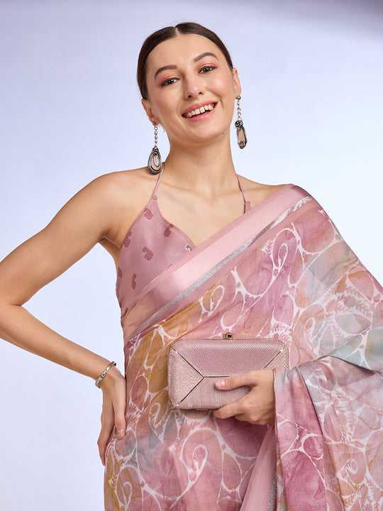 Light Pink Georgette Saree With Blouse Piece