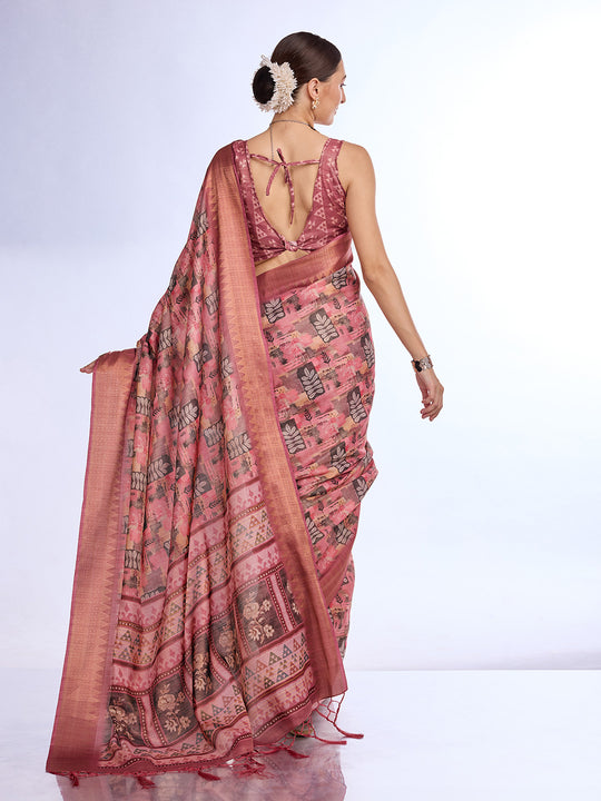 Pink Tissue Saree With Blouse Piece
