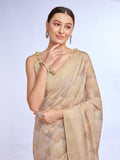 Cream Tissue Linen Blend Saree With Blouse Piece