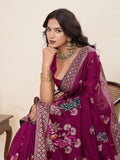 Violet Cotton Saree With All Over Light Single Colour With Table Printed And Border Piping Saree With Blouse Piece