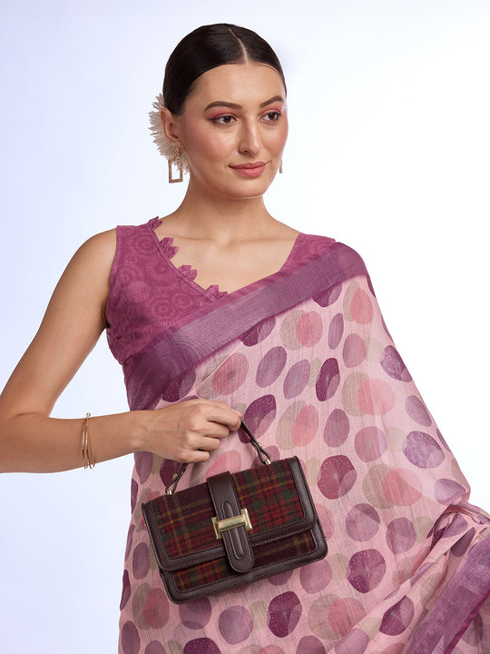 Burgundy Linen Blend Saree With Blouse Piece