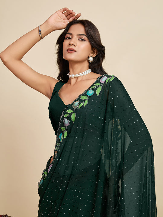 Green Georgette Soft Silk Saree With Blouse Piece