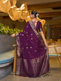 Violet Chinon Soft Silk Saree With Blouse Piece
